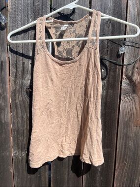 Color Story Beige Lace-Back Tank Top